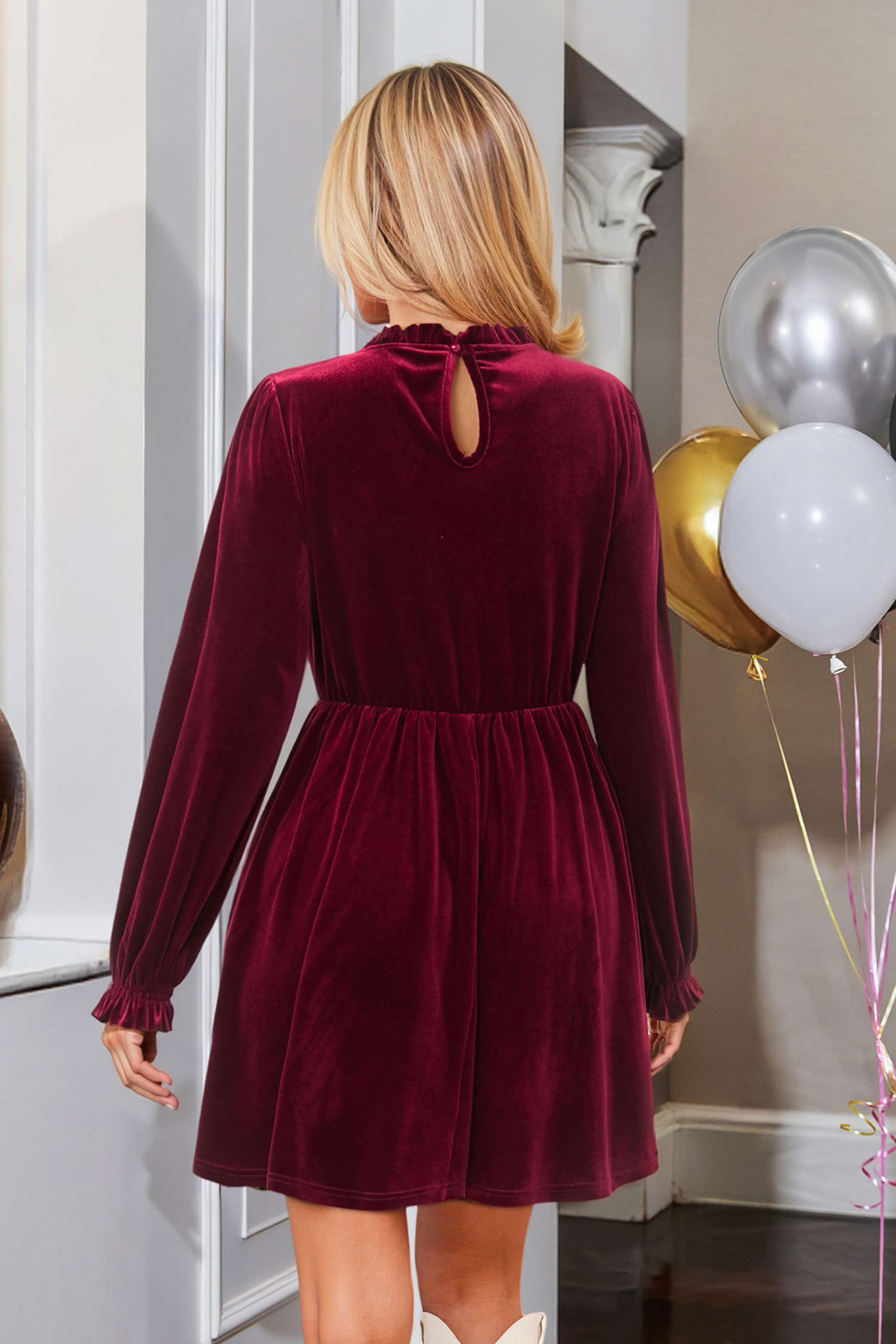 Ameri　VELOUR PUFF SLEEVE DRESS VELOUR PUFF SLEEVE DRESS